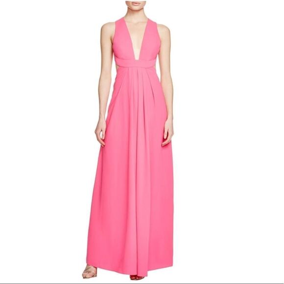Jill Stuart Pink Deep V Neck Halter Maxi Gown Dress Size 10 - Picture 1 of 9
